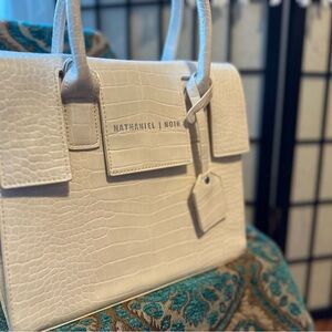 Noir-X Nathaniel Noir White Crocodile-Embossed Satchel NWOT